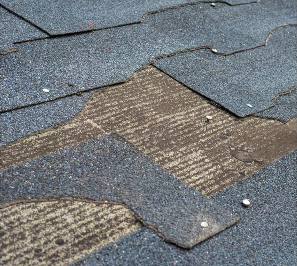 Close-up of roofing shingles showing texture and detailing.
